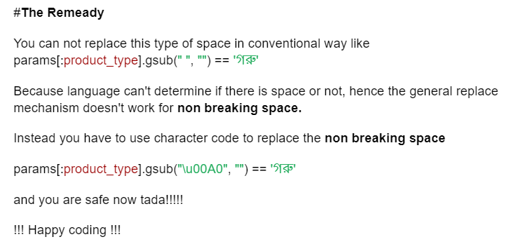 Dealing with non breaking space